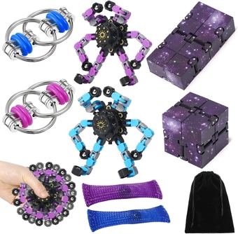 8 Pcs Fidget Cube Toys Pack Flippy Chain Fidget Spinner Galaxy Fidget Slient Sensory Toys for Autistic Quiet Adult Fidget Desk Toys for Office Anxiety Tools Easter Basket Stuffers Party Favors