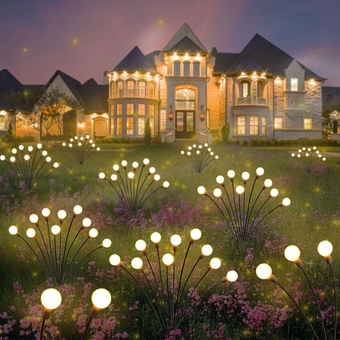 Solar Firefly Fairy Lights Starburst Swaying Outdoor Stake Lights 10 LED 4 Pack Warm White Decorative Lighting Waterproof for Garden Landscape Path Yard Patio