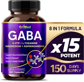 GABA 16,280mg - X15 Power with 5-HTP, L-Theanine, Magnesium, Ashwagandha - Relax & Restore, Support Sleep Well - Made in USA (150 Count (Pack of 1))