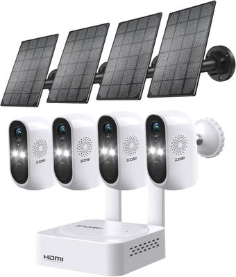 2K 8CH Battery Powered Wireless Security Camera System,4pcs 3MP Wire-Free Outdoor Indoor Home Surveillance Cameras with Color Night Vision,Two-Way Audio,Spotlight & Siren Alarm,64GB SD Card with