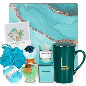 Relaxing Spa Gift Baskets for Women - Birthday Gifts for Women, Unique Self Care Gift Basket, Christmas Gift Ideas Bath Set for Mom Sister Wife and Girlfriend (Blue)