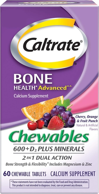 Chewables 600 Plus D3 Plus Minerals Calcium Vitamin D Supplement, Cherry, Orange and Fruit Punch - 60 Count