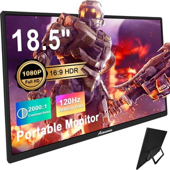 18.5inch Portable Monitor for Laptop,1080P Laptops Monitors 120Hz FHD HDR Plug&Play HDMI IPS Display Dual Speakers Travel External Screen for PC,Tablet,Mac,Switch,Xbox,PS3/4/5 Will