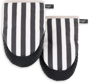 Botanical Stripe Mini Oven Mitt 2-Pack Set, 5.5" x 8", Black/Beige
