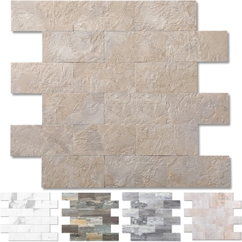 5-Pack Peel and Stick Tile Backsplash 12"X13" PVC Wall Tiles, Stick on Backsplash for Kitchen, Bathroom Tile, Fireplace Décor, Laundry Table, Stair Decals in Marble Beige