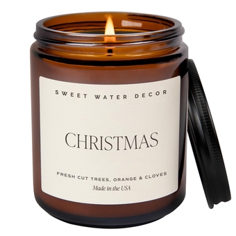 Christmas Soy Candle | Apple Cider, Cinnamon, Clove, Fresh Cut Christmas Tree Scented Candles for Home | 9oz Amber Jar + Black Lid, 40+ Hour Burn Time, Made in the USA