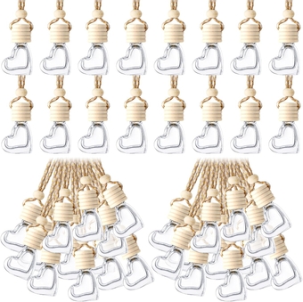 200 Pcs Hanging Car Diffuser Bottle Bulk Empty Clear Glass Perfume Bottles Air Freshener Pendant for Essential Oils Fragrance Aromatherapy Car Interior Ornament Decoration (Heart Shape)