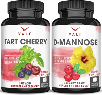 D-Mannose Tart Cherry Bundle - Urinary Tract Health and Cleanse with D-Mannose, Cranberry & Hibiscus. Uric Acid Control and Cleanse with Cherry, Celery & Bilberry for Joint Muscle Support