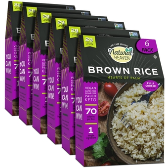 Hearts of Palm Rice, Brown - Low-Carb and Low-Calorie Brown Rice, Keto, Paleo, Plant-Based Healthy Food, Ready to Eat, 9 Oz Ea (Pack of 6)