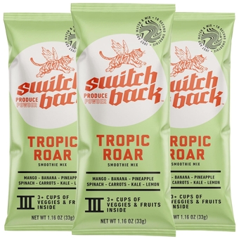 Greens Powder To Go by  | Made with 7 Ingredients, Real Freeze Dried Fruit and Veggies, Gluten Free Mix for Water, Juice or Milk, Vegan, Plant Based, 4.5g Fiber, 3 Packets - Tropic Roar