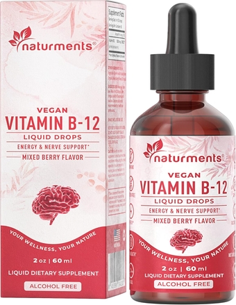 Vitamin B12 5000 mcg Organic Liquid Drops: Energy & Nerve Support- Vegan Alcohol Free, Non-GMO, Sugar Free 2 Fl Oz