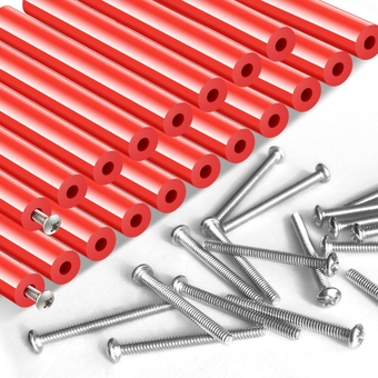64 Pieces Electrical Outlet Extender Kit Include 16 Pieces Switch and Receptacle Screw Round Straight Tube and 48 Pieces Longer Screws for Fix Wonky and Sunken Outlets (Red)