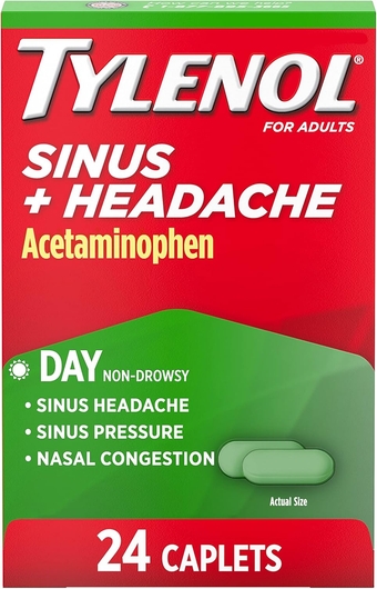 Sinus + Headache Daytime Non-Drowsy Relief Caplets, Acetaminophen 325mg, Nasal Decongestant for Sinus Pressure, Headache & Nasal Congestion Relief, 24 ct