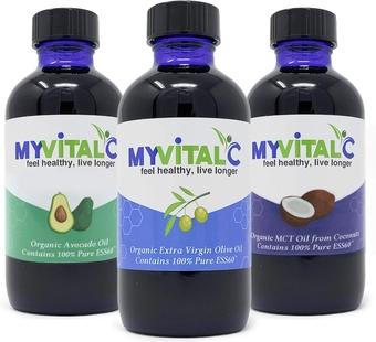 Combo of Organic Extra Virgin Olive Oil, MCT & Avocado Oil - ESS60 Antioxidant Supplement - for Anti-Aging, Longevity, Sleep, Energy - Pack of 3