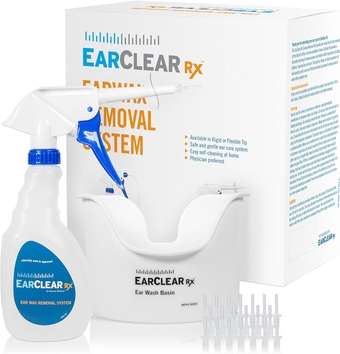 EarClear Rx Ear Wax Removal & Cleaning Kit with Rigid Tips. Ear-Safe Flush and Irrigation kit for Adults & Children. Includes Basin and Replacement Tips