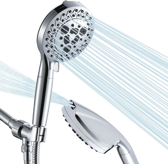 Handheld Shower Head with Filter Stainless Steel Hose Bracket, 10 Spray Settings Include 2 Powerful Wash Modes for Cleaning Bathroom, Set of 3 Replacement Cartridge Hard Water Filters Protects