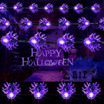 32Ft Purple Spider Halloween Lights Plug In, 70 LED Waterproof Halloween String Lights for Indoor Outdoor Decor, 8 Modes Spider Lights Hanging Halloween Lighting for Tree Garden,House,Party Decoration