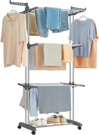 Clothes Drying Rack Stand 4-Tier, Foldable Laundry Drying Rack 67.7-Inch Tall, Stainless Steel, Rolling Clothes Horses Dryer Rack, Easy to Assemble, Indoor Outdoor Use, Gray ULLR701G01