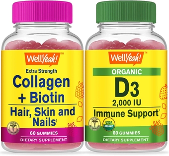 Collagen+Biotin + Organic Vitamin D3, Gummies Bundle - Great Tasting, Vitamin Supplement, Gluten Free, GMO Free, Chewable Gummy