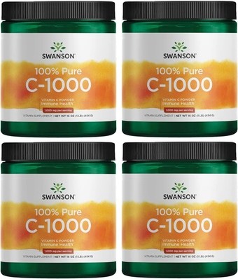 Vitamin C Powder 100% Pure Ascorbic Acid, Immune System Support, Skin Health, Cardiovascular Health, Antioxidant Supplement 1000 mg (per Serving) 1 lb. 454 g (4 Pack)
