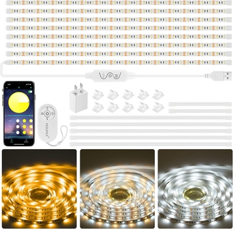 White LED Strip Lights 13Ft, 8 Precut 1.64Ft 2700K-6500K Tunable White LED Light Strip with Remote & App Control, Flexible USB Plug-in Under Cabinet LED Lights Kit for Kitchen Shelf Counter DIY
