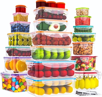 46 PCS Food Storage Containers with Lids Airtight- Plastic Meal Prep Container for Pantry Kitchen Organization-Microwave Dishwasher,Freezer Safe 100% Leak Proof (23 Stackable Boxes-23 Lids)