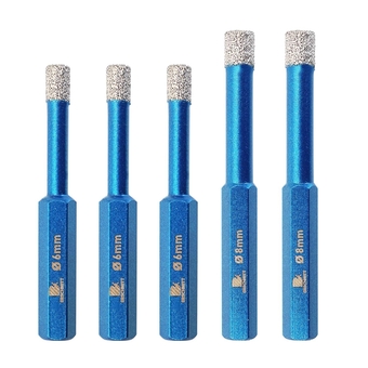 Dry Diamond Drill Bit Set, 5pcs 1/4 1/4 1/4 5/16 5/16 Inch Diamond Hole Saw Core Drill Bit for Porcelain Tile Ceramic Stone Granite Marble,Hex Shank Dry Drilling Diamond Core Drill Bit Kit