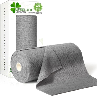 45 Pack Microfiber Cleaning Cloth Roll, 10" x 10" Tear Away Reusable Towels Washable Rags Super Absorbent Microfiber Towels for Car Drying Dishes Kitchen Cleaning