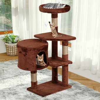 Cat Tree 36in Tall Cat Tower Small Cats Condo Furniture with Scratch Post for Kittens Playhouse Cat Tree for Indoor Cats Multi-Level Cat Tree with 1 Condos Spacious Cat Cave, Brown