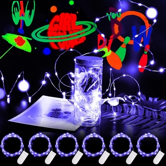 6 Pack Black Light Fairy Lights Battery Operated UV Black String Lights Waterproof Silver Wire 7 Ft 20 Led Firefly Starry Moon Lights for DIY Glow Party Body Paint Halloween Décor