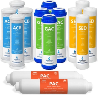 Express Water – 2 Year Reverse Osmosis System Replacement Filter Set – 14 Filters, Carbon GAC, ACB, PAC Filters, Sediment SED Filters – 10 inch Size Water Filters