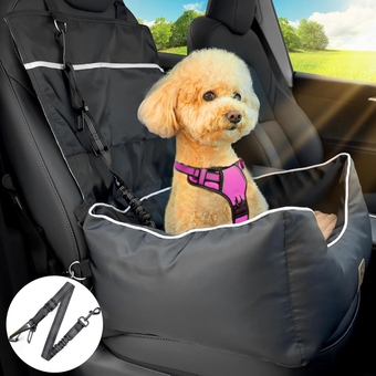 Dog Car Seat, Suitable for Front and Back Seats, Waterproof Travel Car Bed for Small &Medium Pets, Premium Pet Booster Seat with Pockets and Dog Seat Belt, Black