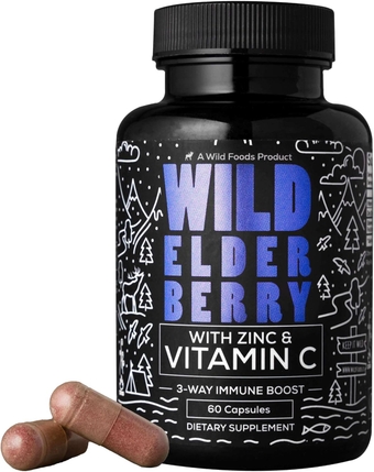 Sambucus Elderberry with Zinc and Vitamin C for Adults – 3-in-1 Daily Immune Support – 500mg Per Capsule, Two Month Supply, Zero Sugar, Organic Ingredients, USA Made – 60 Capsules