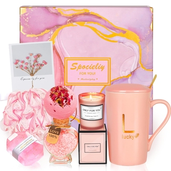 Relaxing Spa Gift Baskets for Women - Birthday Gifts Set for Women, Unique Self Care Gift Basket, Christmas Gift Ideas Bath Set for Mom Sister Wife and Girlfriend (Pink)