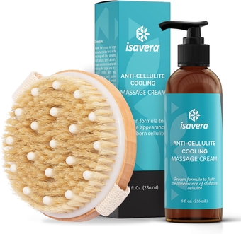 Stellar Skin Bundle - Exfoliating Brush and Anti-Cellulite Cooling Massage Cream - Exfoliate, Firm, and Smooth Your Skin - Great for Treating Cellulite (Brush x Cream)