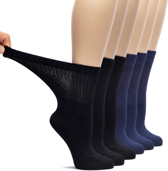 Women's Bamboo Loose Fit Diabetic Crew Socks, Soft, Wide & Stretchy with Seamless Toe & Non-Binding Top, 3 Pairs