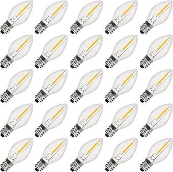 C7 LED Bulbs Christmas C7 LED Light Bulbs 25 Pack C7 LED Replacement Bulbs C7 LED Christmas Lights Replacement Bulbs 0.6 Watt C7/E12 Candelabra Base for Candle Christmas Tree Patio Christmas Decor