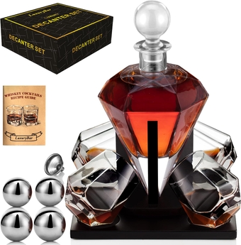 Diamond Whiskey Decanter Sets for Men with ChillBall &Tray,Whiskey Decanter Set Liquor Dispenser Bourbon Decanter Whiskey Set Gifts for Men