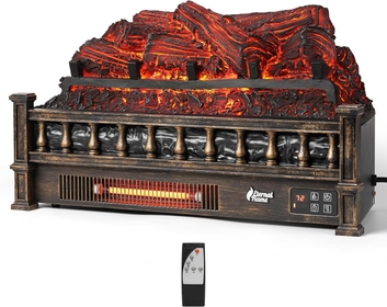 Eternal Flame Infrared Electric Fireplace Logs, 23" Infrared Quartz, Remote Control Fireplace Insert Log Heater, Realistic Pinewood Ember Bed, Thermostat, Timer, 1500W Bronze