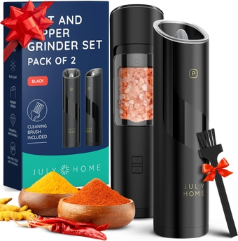 𝐂𝐡𝐫𝐢𝐬𝐭𝐦𝐚𝐬 𝐆𝐢𝐟𝐭 Gravity Electric Salt and Pepper Grinder Set of 2, Battery Operated, Adjustable Coarseness, One Hand Operation Electric Pepper Grinder LED Light & Cleaning Brush