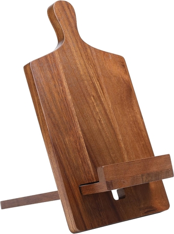 Wooden Cookbook Tablet Stand for The Kitchen Counter | Natural Acacia Wood | Cooking Recipe Holder | Multi-Purpose | Cord Hole | Easy Assembly