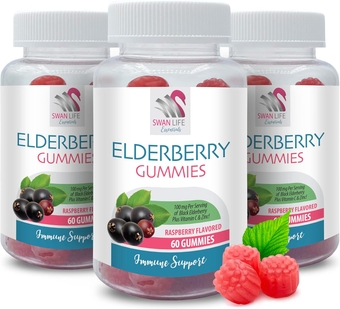 Immune Boosting Elderberry Gummies - Elderberry Gummies - Natural Antioxidants, Delicious Raspberry Flavor, Gluten-Free, Vegan, Non-GMO, Soy-Free, Black Elderberry with Vitamin C, 3B, 180 Gummies