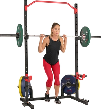 Sunny Health & Fitness Multifunctional Adjustable Upright Bench Press Squat Rack, Shoulder Press, Incline Bench Press, Dumbbell Rows, Bicep Curls, Deadlifts