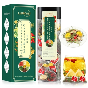 Chrysanthemum Tea (200g, 8gx25bags), Health Fatty Liver Care Cleanse Detox Repair Chrysanthemum Cassia Seed Tea Bags Premium Burdock Root Organic Honeysuckle Chinese Herbal Osmanthus Licorice Goji Berries Bamboo Leaves Honeysuckle Flowes Tea