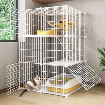 Cat Cages Indoor Large,Detachable Metal Wire Kennels Crate Cat Villa Small Animal House Assembled Cat Enclosures Playpen for 1-2 Cat (Color : White, Size : 41.3" L X 13.8" W X 27.5" H)