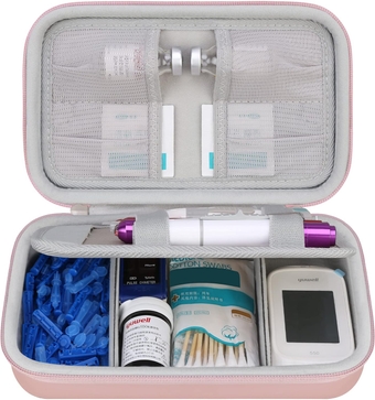 Diabetic Supplies Travel Case, Glucose Meter Portable Storage Bag, Insulin Pen and Medication Carrying Case for Glucose Meters, Insulin Pen, Test Strips, Lancets, Syringe, Needles, Rose Gold.