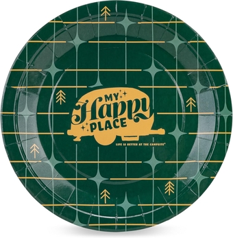 Life is Better at The Campsite Paper Plates | 9-Inch | Green Grid |25-Count (53492)