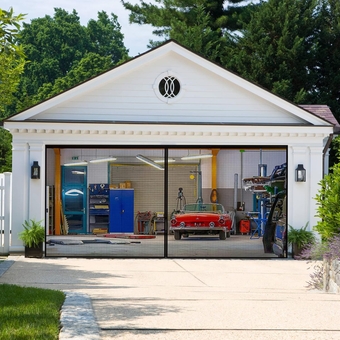 Magnetic Garage Screen Door - Reinforced Self Sealing Fiberglass Mesh Door Screen, High Energy Magnets, Hands Free Door Screen with Closure Weighted Bottom for Garage/Patio (16 * 7FT)