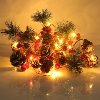 Pine Garlands Battery Operated Garland Lights 6.5FT 20LEDs Christmas Garland with Lights Red Berry and Pine Cone Xmas Tree Garland Indoor Decoration Warm Lights for Holiday Party Home Decor