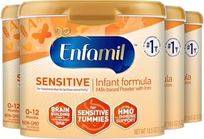 NeuroPro Sensitive Baby Formula, Brain and Immune Support with DHA, Iron & Prebiotics, Lactose Sensitivity Infant Formula Inspired by Breast Milk, Non-GMO, Powder Tub, 19.5 Oz, Pack of 4